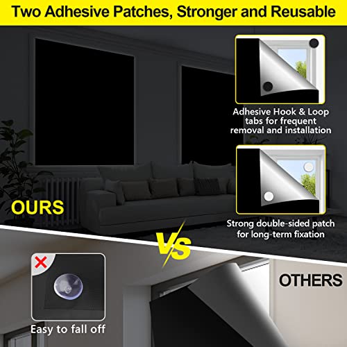 100% Blackout Curtains for Bedroom 118" x 57" Portable Blackout Shades Film No Drilling Travel Black Out Blinds Sun Light Blocker Window Cover...