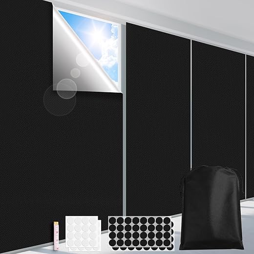 100% Blackout Curtains for Bedroom 118" x 57" Portable Blackout Shades Film No Drilling Travel Black Out Blinds Sun Light Blocker Window Cover...