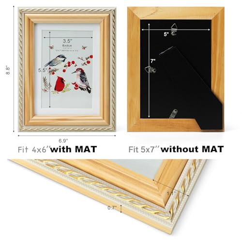 5x7 Picture Frame Pine Wood with Real Glass, Gold-Toned Synthetic Rope Edging, Matted to 4x6, Vertical and Horizontal for Tabletop or Wall Hanging,... 5x7 Picture Frame Pine Wood with Real Glass, Gold-Toned Synthetic Rope Edging, Matted to 4x6, Vertical and Horizontal for Tabletop or Wall Hanging,...