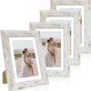 5x7 Picture Frame Set of 4, Made of Real Glass and Distressed White Wooden Frame, 5 by 7 Photo for Wall or Tabletop - Display Picture 4x6 with Mat...
