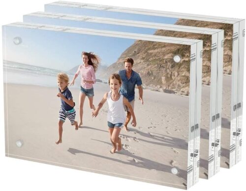 AITEE 4x6 Acrylic Picture Frames 3 Pack, 20% Thicker Block, Clear Picture Frames Freestanding Double Sided Magnetic Acrylic Lucite Frameless...