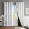 Beauoop Floral 100% Blackout Curtains 84 Inches Long 2 Panels for Bedroom Living Room Grey White Flower Patterned Room Darkening Thermal Insulated...