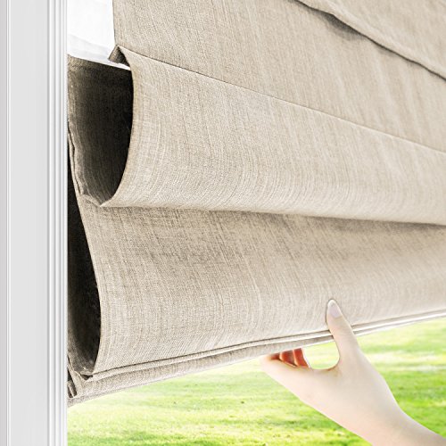 CHICOLOGY - RMBF2764 Cordless Roman Shades Cross-Hatched Modern Fabric Cascade Window Blind Treatment, 27"W X 64"H, Belgian Flax (Privacy & Light...