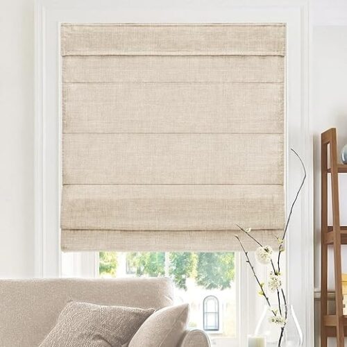 CHICOLOGY - RMBF2764 Cordless Roman Shades Cross-Hatched Modern Fabric Cascade Window Blind Treatment, 27"W X 64"H, Belgian Flax (Privacy & Light...