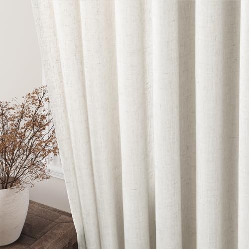 Cream Linen Back Tab Curtains 84 Inch Length for Living Room 2 Panel Set Neutral Modern Farmhouse Window Privacy Semi Sheer Linen Drapes Rustic...