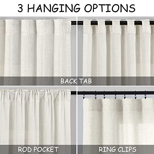 Cream Linen Back Tab Curtains 84 Inch Length for Living Room 2 Panel Set Neutral Modern Farmhouse Window Privacy Semi Sheer Linen Drapes Rustic...