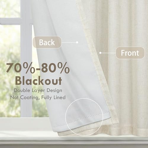 DriftAway Double Layer Linen Blackout Tie Up Curtains Thermal Insulated Fully Lined Balloon Roman Shade Bathroom Window Adjustable Rod Pocket for...