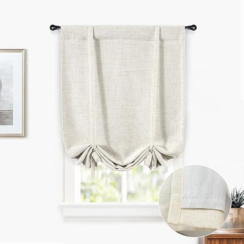 DriftAway Double Layer Linen Blackout Tie Up Curtains Thermal Insulated Fully Lined Balloon Roman Shade Bathroom Window Adjustable Rod Pocket for...