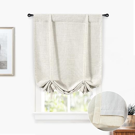 DriftAway Double Layer Linen Blackout Tie Up Curtains Thermal Insulated Fully Lined Balloon Roman Shade Bathroom Window Adjustable Rod Pocket for...