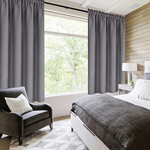DWCN Blackout Curtains Thermal Insulated Energy Saving Bedroom and Kitchen Curtains Window Treatments, W 38 x L 45 Inch, Set of 2 Grey Rod Pocket...