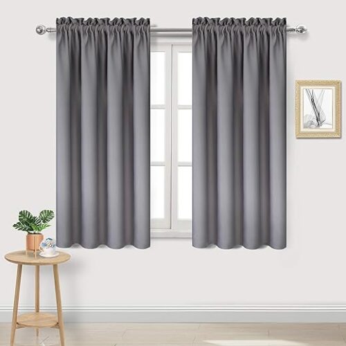 DWCN Blackout Curtains Thermal Insulated Energy Saving Bedroom and Kitchen Curtains Window Treatments, W 38 x L 45 Inch, Set of 2 Grey Rod Pocket...