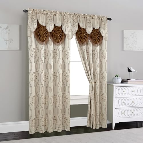 Elegant Comfort Luxurious Beautiful Curtain Panel Set with Attached Valance and Backing 54" X 84 inch (Set of 2), Beige