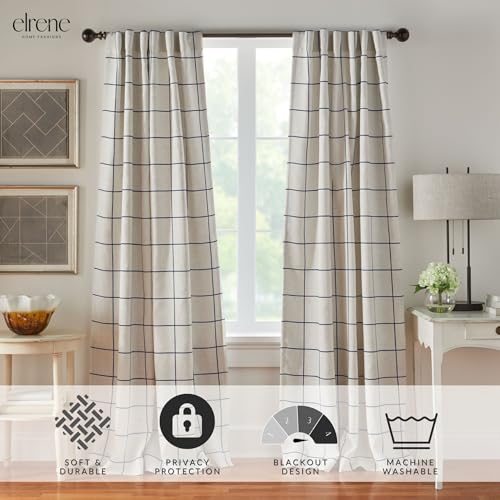 Elrene Home Fashions Brighton Windowpane Plaid Blackout Window Curtain, Living Room and Bedroom Drape with Back Tab and Rod Pocket Tabs, 52"x108",...
