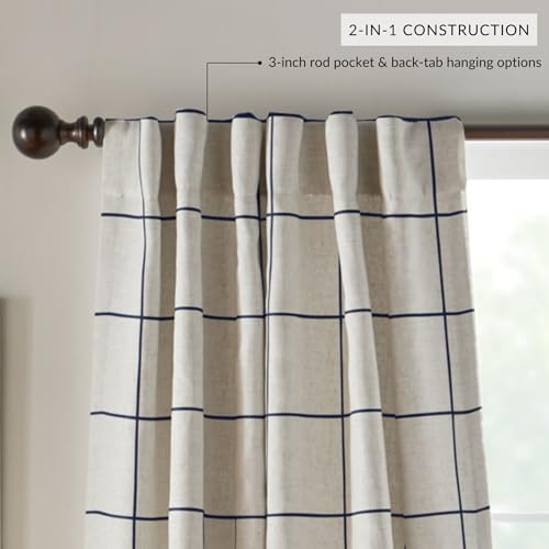 Elrene Home Fashions Brighton Windowpane Plaid Blackout Window Curtain, Living Room and Bedroom Drape with Back Tab and Rod Pocket Tabs, 52"x108",...