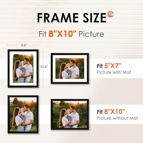 FIXSMITH 8x10 Picture Frame Set of 2, Photo Frame with HD Plexiglass, Display Pictures 5x7 with Mat or 8x10 Without Mat Multi Picture Frames...