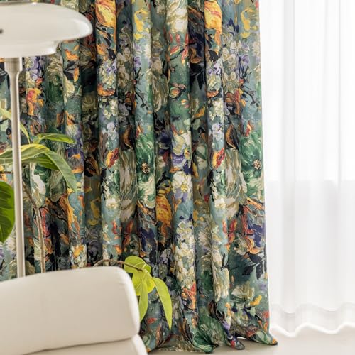 Floral Curtains for Bedroom Pattern Dark Green Vintage Painting Flower Blackout Window Drapes Room Darkening for Living Room 84 inches Long 2 Panels Floral Curtains for Bedroom Pattern Dark Green Vintage Painting Flower Blackout Window Drapes Room Darkening for Living Room 84 inches Long 2 Panels