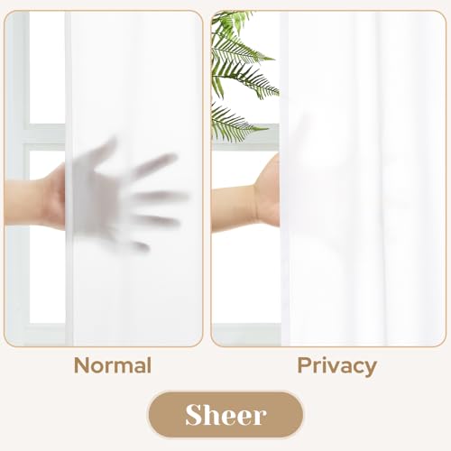 HOMEIDEAS Non-See-Through White Privacy Sheer Kitchen Curtains, 30 X 36 Inches Long 2 Panels Short Sheer Curtains Light Filtering Bathroom Window...