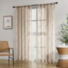 HOMEIDEAS Taupe Sheer Curtains 52 X 84 Inches Length 2 Panels Embroidered Branch Pattern Pocket Faux Linen Floral Semi Sheer Voile Window...
