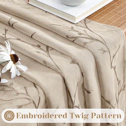 HOMEIDEAS Taupe Sheer Curtains 52 X 84 Inches Length 2 Panels Embroidered Branch Pattern Pocket Faux Linen Floral Semi Sheer Voile Window... HOMEIDEAS Taupe Sheer Curtains 52 X 84 Inches Length 2 Panels Embroidered Branch Pattern Pocket Faux Linen Floral Semi Sheer Voile Window...
