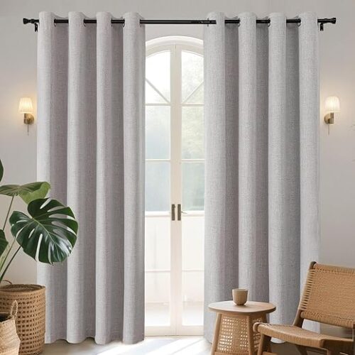 Joydeco 100% Blackout Curtains 84 Inch Length 2 Panels Set, Room Darkening Curtains for Bedroom, Grommets 100% Black Out Textured Thermal Light...