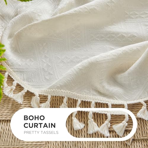 Joydeco Beige Boho Curtains 84 Inch Length 2 Panels, Super Soft Bohemian Farmhouse Curtains with Tassels, Semi Sheer Light Filtering Drapes for...