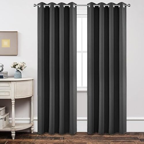 Joydeco Blackout Curtains 72 Inch Length, Grey 52 ×72 Curtains for Bedroom, Thermal Insulated Long Curtains & Drapes 2 Burg, Room Darkening Grommet...