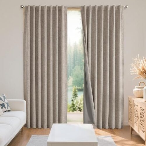 Joydeco Blackout Curtains for Bedroom - Natural Linen Curtains 52" W x 84" L (Pack of 2), Thermal Insulated 100% Blackout 2 Panels Linen Rod Pocket...