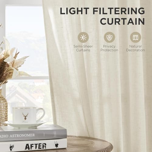 Joydeco Linen Curtains 96 inch Length 2 Panel Set, Light Filtering Curtain for Living Room Bedroom, 52 inch Wide Drapes with Rod Pocket Back Tab...