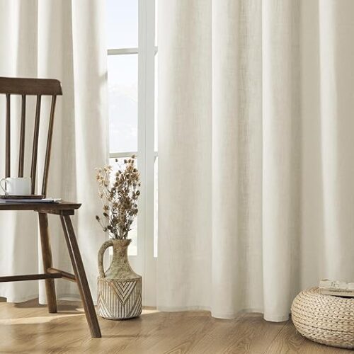 Joydeco Linen Curtains 96 inch Length 2 Panel Set, Light Filtering Curtain for Living Room Bedroom, 52 inch Wide Drapes with Rod Pocket Back Tab...
