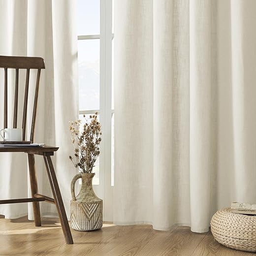 Joydeco Linen Curtains 96 inch Length 2 Panel Set, Light Filtering Curtain for Living Room Bedroom, 52 inch Wide Drapes with Rod Pocket Back Tab...