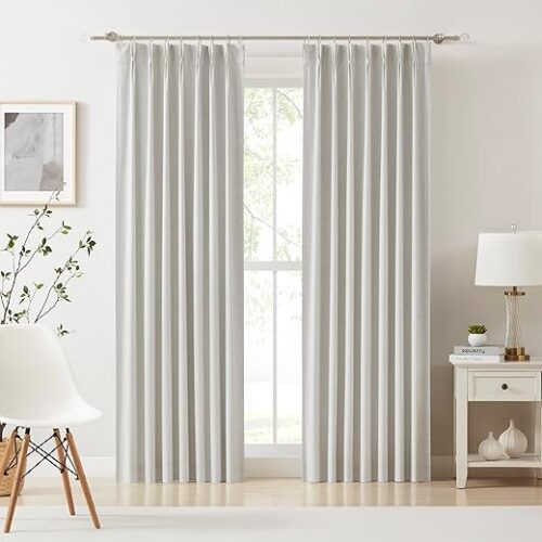 Kayne Studio Nature Blended Linen Pinch Pleat Blackout Curtains 84 inch Long for Living Room Bedroom,Thermal Insulated Window Treatments Pleated...