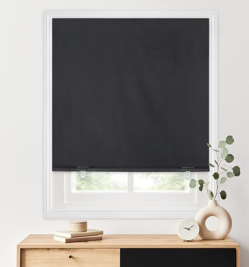 LazBlinds 100% Blackout Roller Shades, No Tools No Drill Cordless Blinds for Windows, Thermal Insulated UV Protection Privacy Window Shades for...