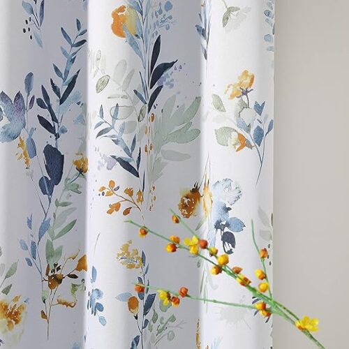 MYSKY HOME Floral Curtains 84 inches Long Living Room Curtains Room Darkening Curtains Thermal Insulated Light Blocking Drapes Grommet for Bedroom...