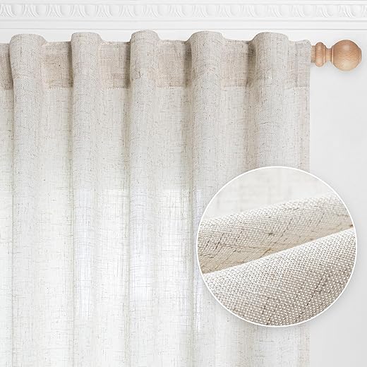 MYSKY HOME Linen Curtains for Living Room, Natural Semi Sheer Curtains & Drapes 84 inches Length 2 Panels Set Farmhouse Country Boho Style Back Tab... MYSKY HOME Linen Curtains for Living Room, Natural Semi Sheer Curtains & Drapes 84 inches Length 2 Panels Set Farmhouse Country Boho Style Back Tab...