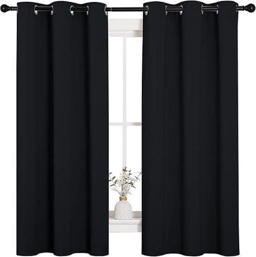 NICETOWN Halloween Pitch Black Solid Thermal Insulated Grommet Blackout Curtains/Drapes for Bedroom Window (2 Panels, 42 inches Wide by 63 inches...
