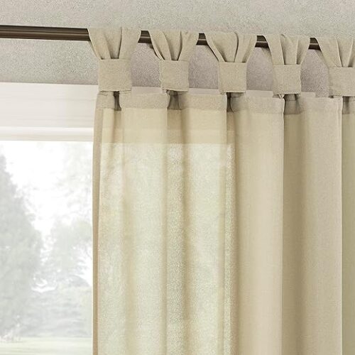 No. 918 Reman 2-Pack Twist Tab Linen Texture Semi-Sheer Tab Top Curtain Panel Pair, 40" x 84", Taupe