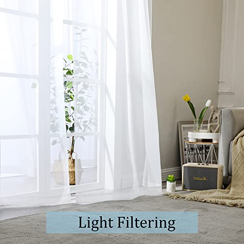 OWENIE White Sheer Curtains 84 inches Long 2 Panels Set, Sheer White Curtains for Living Room/Bedroom, Rod Pocket Voile Sheer Panel Drapes, 2pcs,...