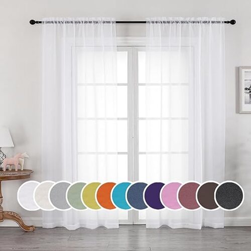 OWENIE White Sheer Curtains 84 inches Long 2 Panels Set, Sheer White Curtains for Living Room/Bedroom, Rod Pocket Voile Sheer Panel Drapes, 2pcs,...