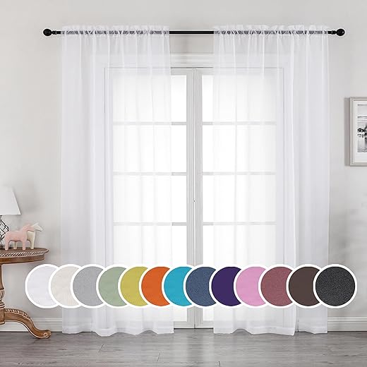 OWENIE White Sheer Curtains 84 inches Long 2 Panels Set, Sheer White Curtains for Living Room/Bedroom, Rod Pocket Voile Sheer Panel Drapes, 2pcs,...