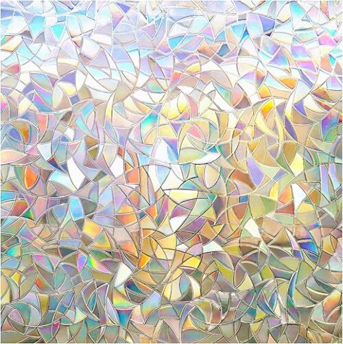 rabbitgoo Window Privacy Film Rainbow Film Decorative Window Sticker, 3D Static Stained Glass Cling Tint for Home Heat Control Non-Adhesive, 17.5 x...