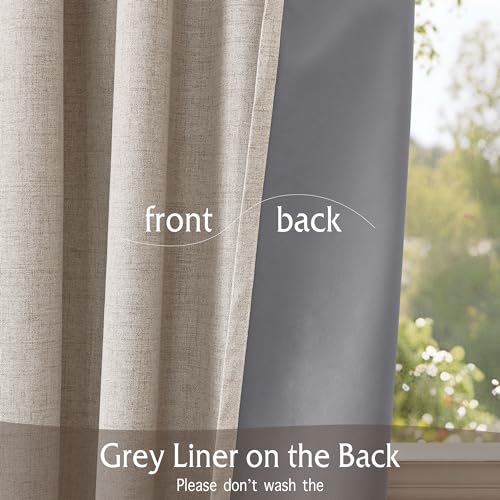 RYB HOME Linen Textured 100% Blackout Curtains for Bedroom, Insulating Energy Saving Window Curtains for Living Room Dining Patio Sliding Glass...