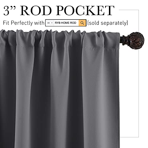 RYB HOME Short Curtains Gray Half Window Curtains for Bedroom, Privacy Curtain Tiers for Windows, Energy Saving Drapes for Bathroom Shades, Wide 42...