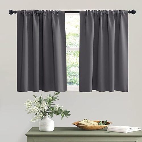 RYB HOME Short Curtains Gray Half Window Curtains for Bedroom, Privacy Curtain Tiers for Windows, Energy Saving Drapes for Bathroom Shades, Wide 42...