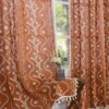 Schweek Boho Terracotta Curtains for Living Room 63 Inches Long Semi Sheer Linen Floral Curtains Vintage Farmhouse Window Curtain 2 Panel Sets for...