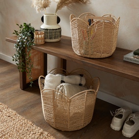 Set of 2 Scalloped Paper Rope Baskets