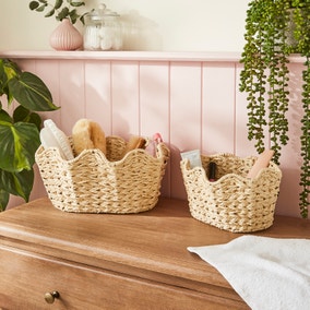 Set of 2 Wavy Shell Woven Storage Baskets