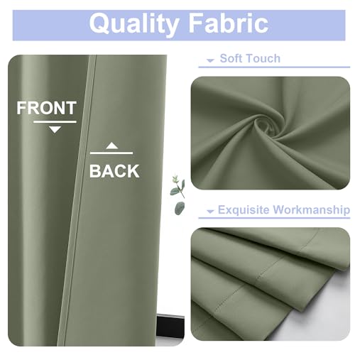 Simplebrand Ava Sage Green Blackout Curtains for Bedroom 63 Inch Length 2 Panels Set, Solid Thermal Insulated Energy Saving Rod Pocket Window...