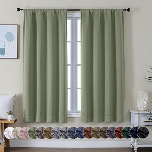 Simplebrand Ava Sage Green Blackout Curtains for Bedroom 63 Inch Length 2 Panels Set, Solid Thermal Insulated Energy Saving Rod Pocket Window...