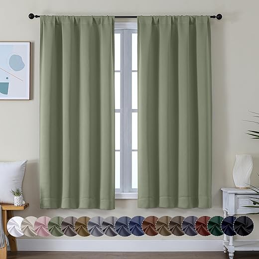 Simplebrand Ava Sage Green Blackout Curtains for Bedroom 63 Inch Length 2 Panels Set, Solid Thermal Insulated Energy Saving Rod Pocket Window...