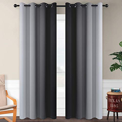 SimpleHome Ombre Room Darkening Curtains for Bedroom, Gradient Black to Grey White Light Blocking Thermal Insulated Grommet Window Curtain/Drapes...